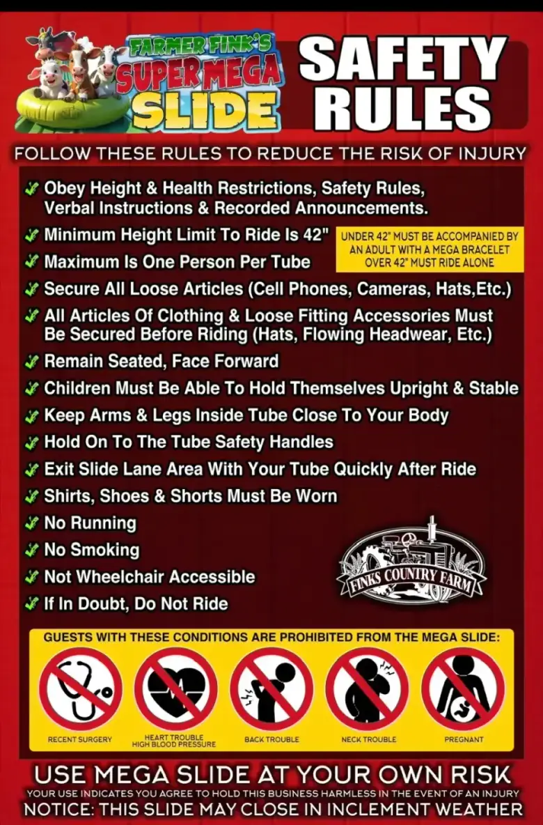 Farmer Fink's Super Mega Slide Safety Rules